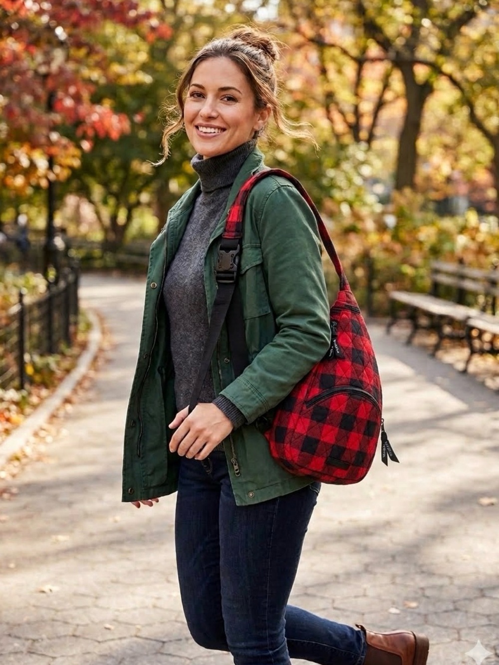 Vera Bradley Red and Black Plaid Sling Belt Bag